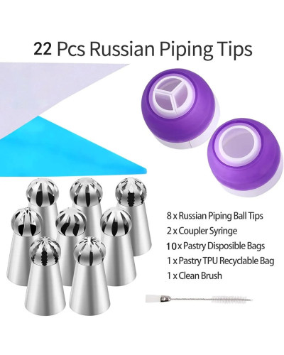 Boquillas rusas para decoración de pasteles, herramienta para hornear de cocina, glaseado en forma de bola, 22 piezas