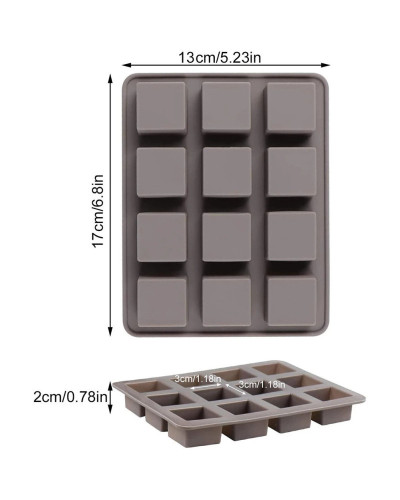 Molde cuadrado de silicona antiadherente para hornear, accesorios para repostería y pastelería, 2 piezas, 12 rejillas