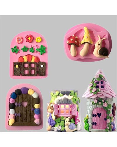 Molde de silicona para puerta y ventana, flores, setas, Caracol, dulces, galletas, Chocolate, herramientas para hornear, Fondant