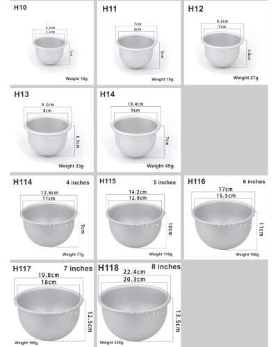 Molde de aluminio de ánodo de cúpula profunda redonda, moldes para pasteles, semicirculares, faldas de princesa, herramientas pa