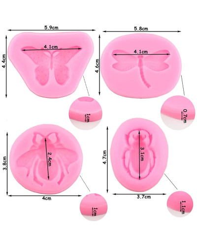 Molde de silicona para insectos, moldes para Fondant, mariposa, libélula, escarabajo, caramelo, Chocolate, azúcar, artesanía, he