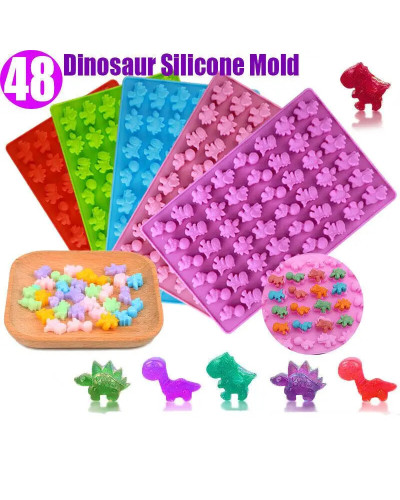 Molde de Chocolate de dinosaurio de 48 cavidades, molde de silicona para dulces de concha de dinosaurio con cuentagotas, bandeja