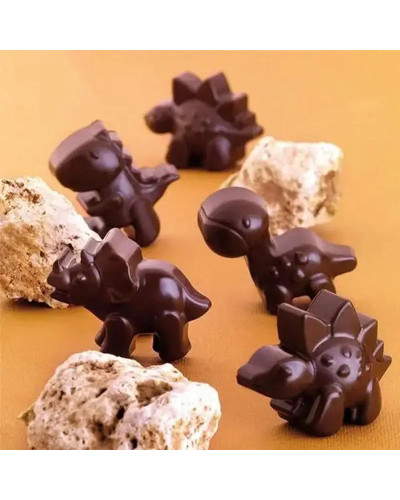 Molde de Chocolate de dinosaurio de 48 cavidades, molde de silicona para dulces de concha de dinosaurio con cuentagotas, bandeja