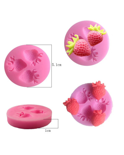 Molde de silicona con tres agujeros para fruta y fresa, herramientas para manualidades de azúcar, Chocolate, pasteles, utensilio