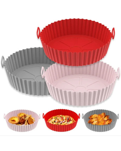 Bandeja de silicona para freidora de aire, molde de silicona reutilizable seguro para alimentos, almohadillas para microondas, e