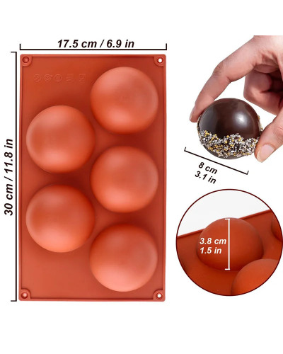 Molde de silicona extra grande de 5 cavidades con forma de media esfera antiadherente para hacer chocolate caliente de gran tama