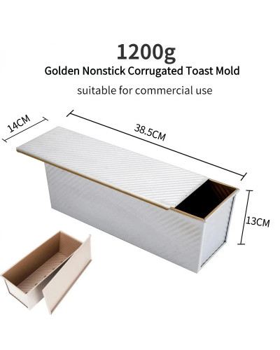 1200G golden corrugated non-stick sliced toast bread cake mould with lid