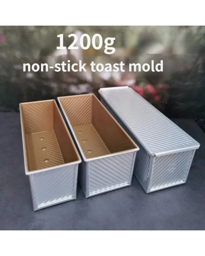 1200G golden corrugated non-stick sliced toast bread cake mould with lid