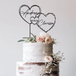 Adorno de pastel de oro con corazones para boda, adorno de pastel con fecha y nombre personalizados, adorno de pastel de anivers