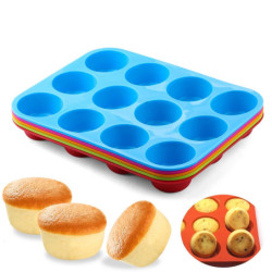 Molde redondo de silicona para hornear, herramienta antiadherente de 12 agujeros para Mini magdalenas, galletas, Fondant, pudín,